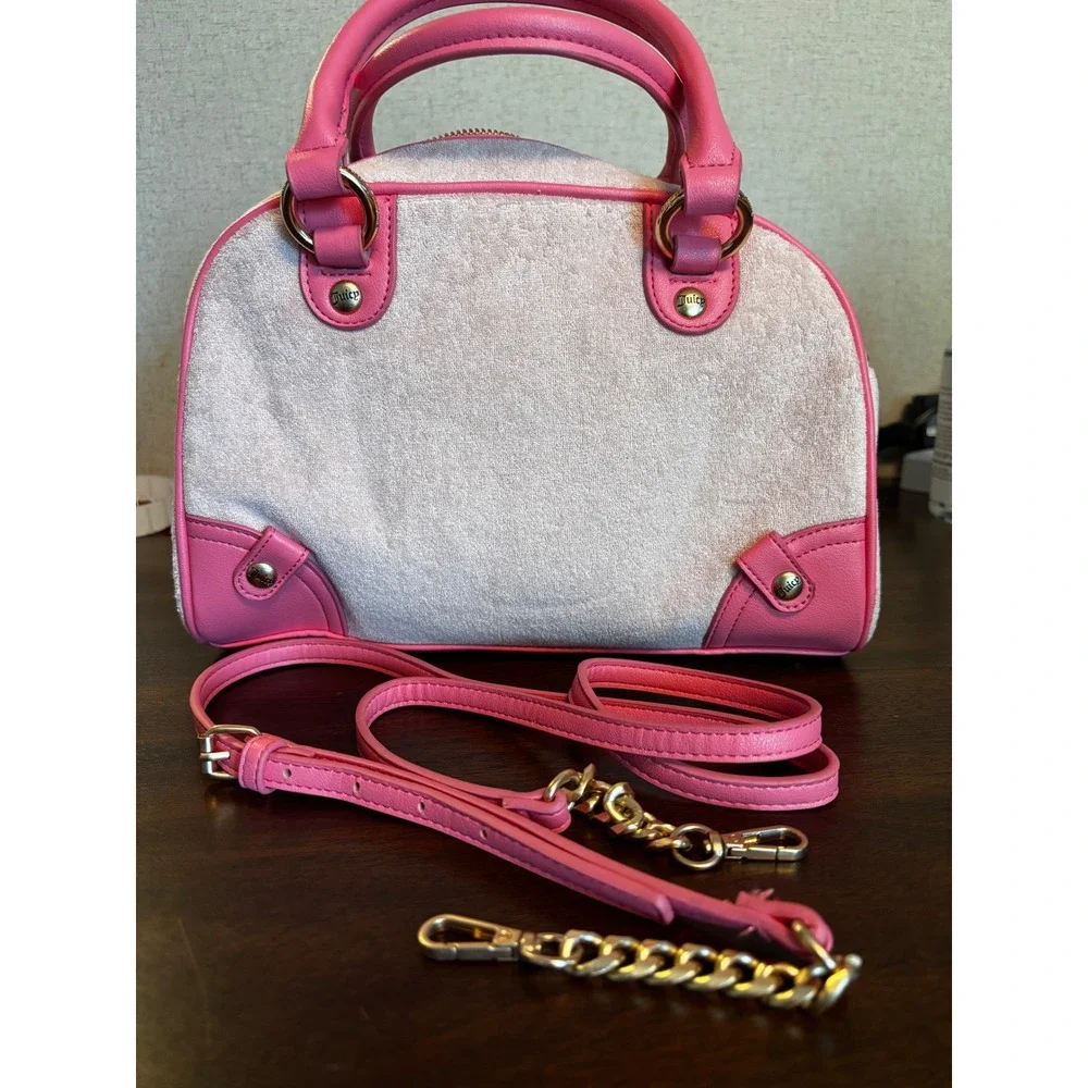 Juicy Couture Juicy Lovers Club Bowler Bag Pink Diamond Velour Satchel 11JCD1SMX